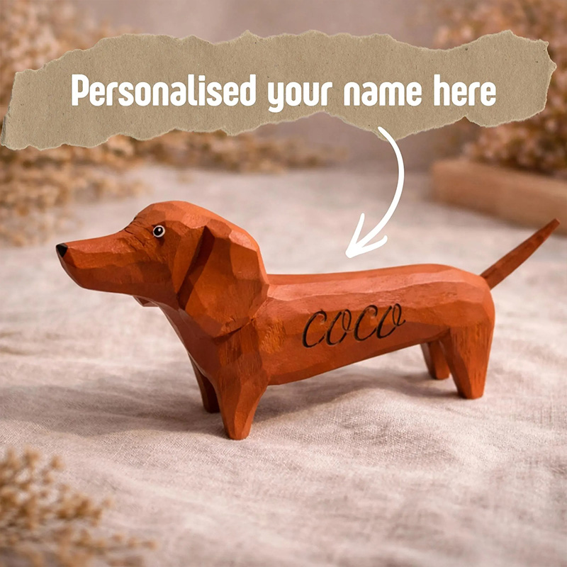 Hand-Carved Wooden Dachshund Figurine, Long Dog Sculpture,Sausage Dog Decor Minimalist Animal lovers gift