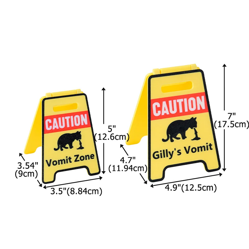 Personalized Funny Cat Vomit Silhouette Caution Sign with Text Desk Decor Daily Use Gag Gift for Cat Owner Lover