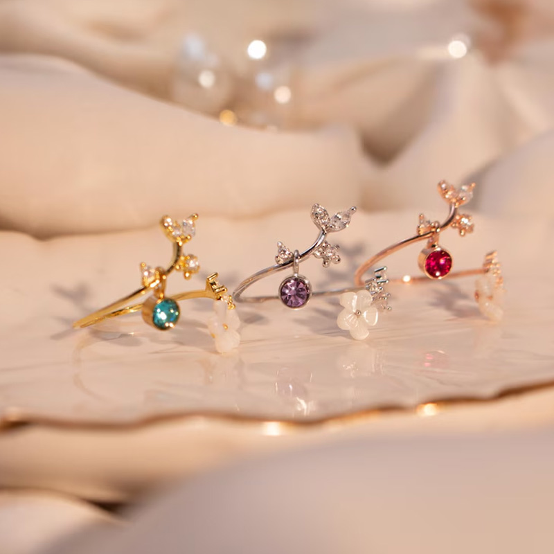 Personalized Birth Flower Ring Mother of Pearl Sakura Rings Adjustable Delicate Personalized Birthstone Gift Mather's Day Gift