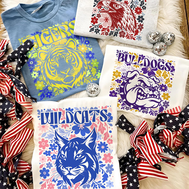 Personalized Sport Mascot Shirt Floral School Spirit Tee for Game Day