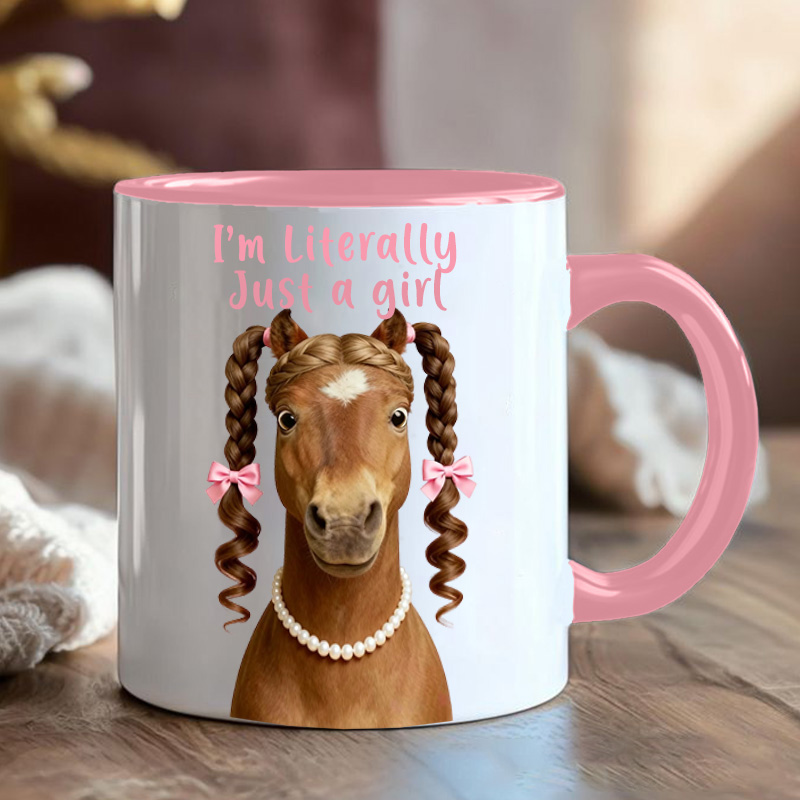 Personalized Literally Just a Girl Funny Horse Mug Ceramic Cup Gift for Horse Riding Equestrian Lovers