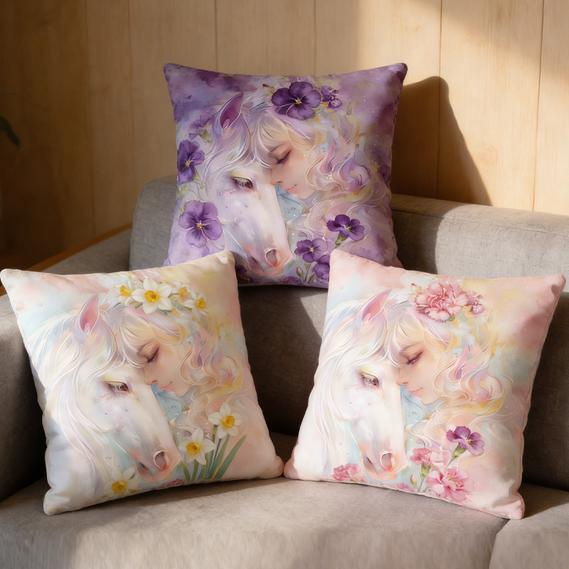 Personalized Birth Flower Horse And Girl Throw Pillow Equestrian Pillow Cover French Farmhouse Decor for Riding Lovers Equestrian Lovers