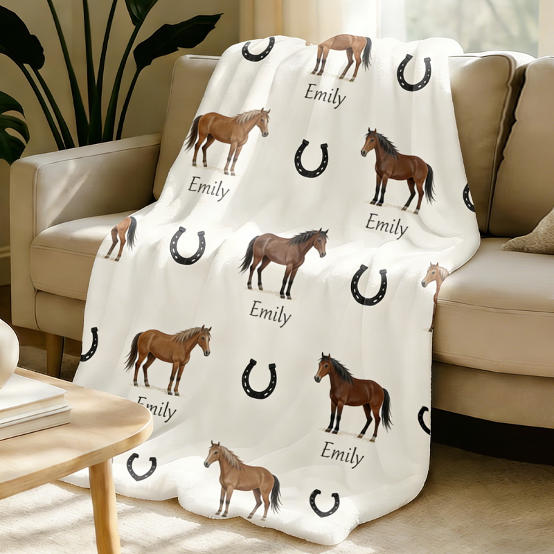Personalized Horse Name Custom Throw Blanket Gift for Riding Lovers Equestrian Lovers