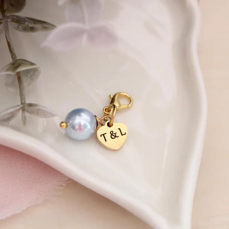 Personalized Custom Name Wedding Gift Something Blue Charm Bridal Accessory for Bride Blue Bouquet Clip with Pearl