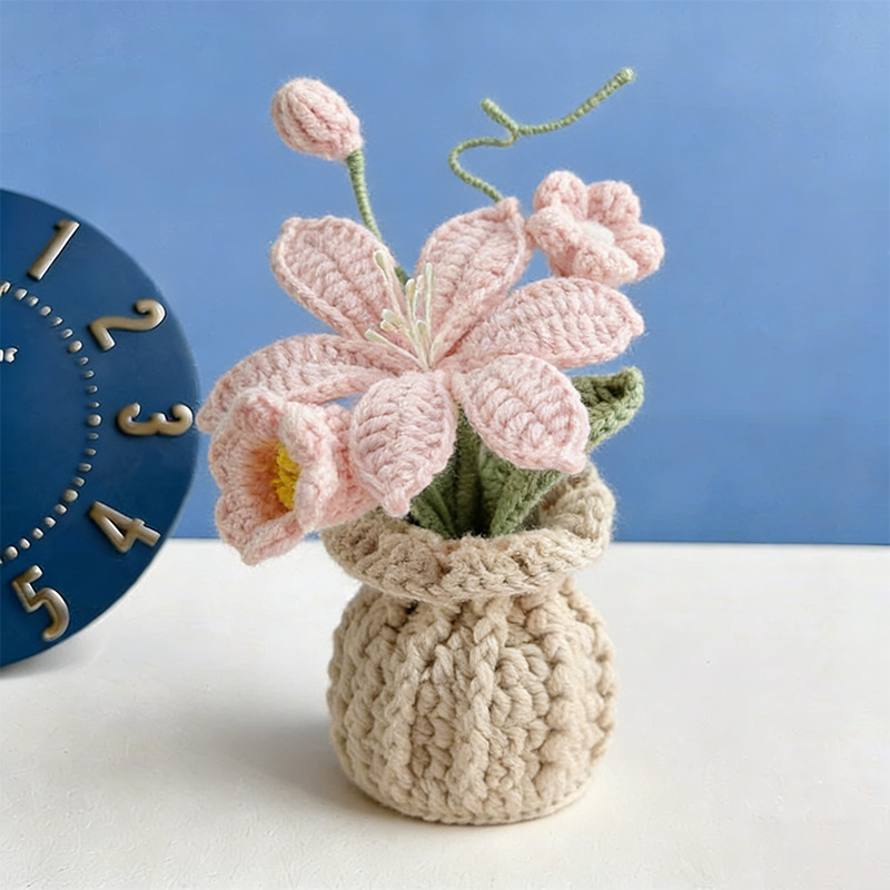 Mothers Day Gift Handmade Knitted Flower Pot Crochet Baby's Breath Roses Mars Orchid Plant Gift for Mom Grandma Mother's Day Gifts