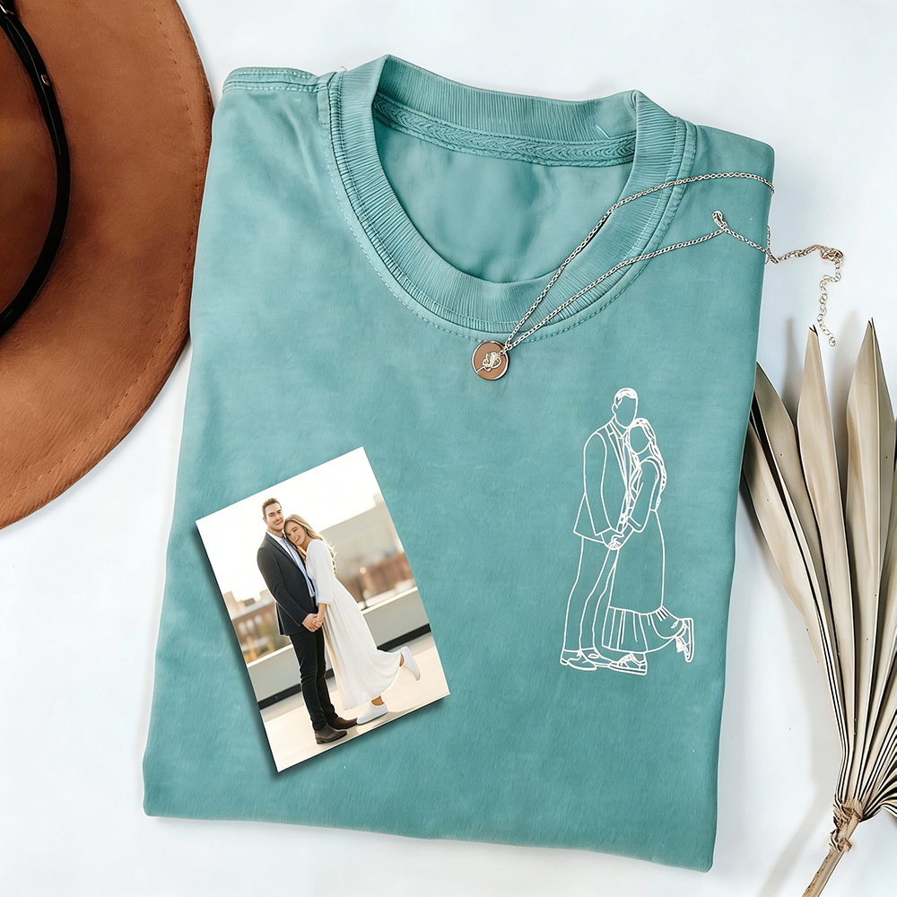 Custom Embroidered Portrait T Shirt Personalized Sketch from Photo Matching Family or Couple Tee Unique Gift for Parents Partner and Friends