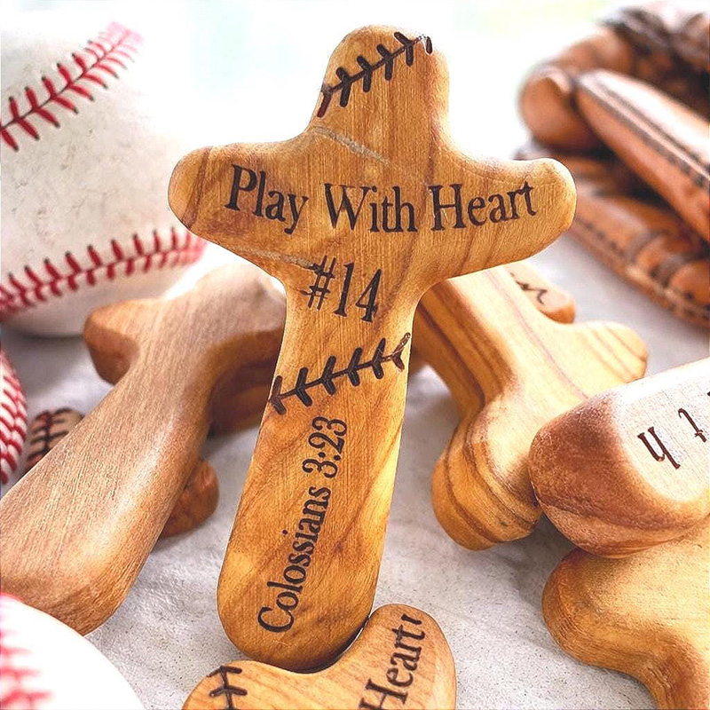 Baseball Pocket Cross Personalized Teen Easter Basket Stuffer for Boy Baseball Wooden Pocket Cross Christian Athlete Easter Gift for Godson