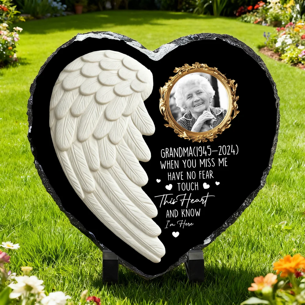 Personalized Angel Wing Heart Memorial Photo Garden Stone with Name Garden Decoration Memorial Gift for Loss of a Loved One Pet Owners