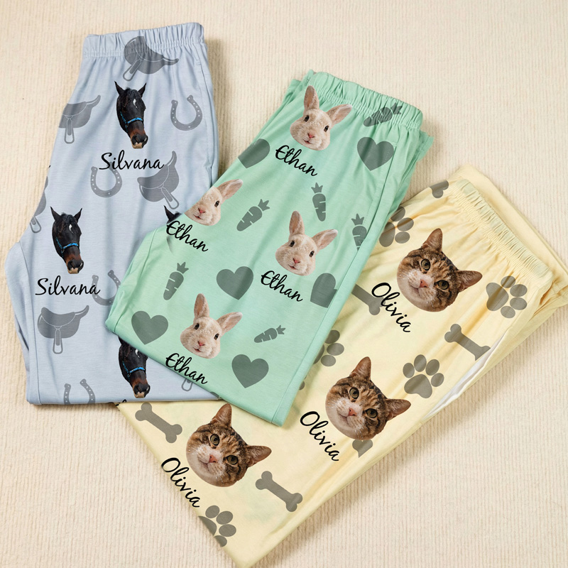 Personalized Cute Pet Face Name Pattern Soft Cozy Sleepwear Comfortable Matching Family Lounge Wear Kid Pajama Pants