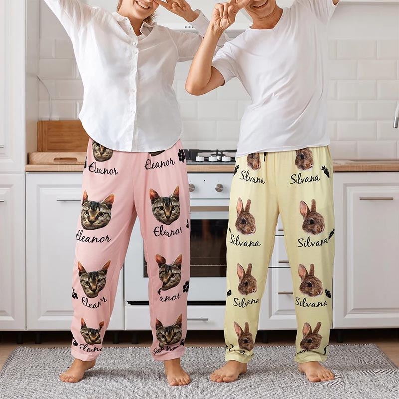 Personalized Pet Lover Multicolor Cute Paw Print Carrot Pattern Pet Avatar Photo Pajama Pants