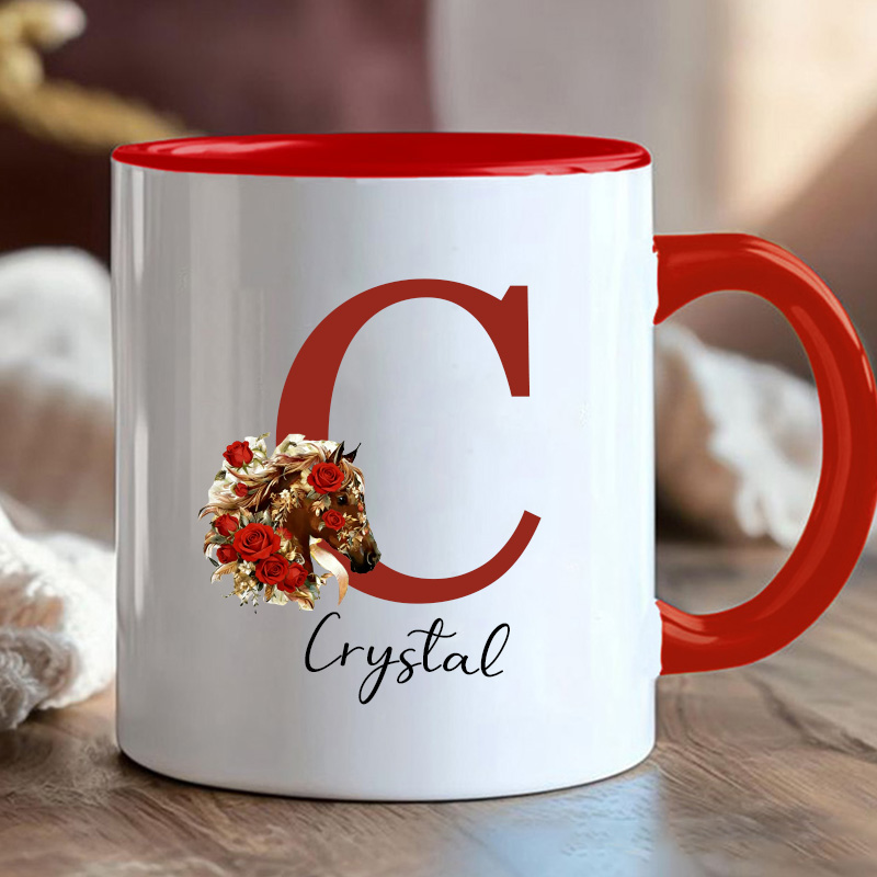 Personalized Birth Flower Horse Mug Ceramic Cup Gift for Horse Riding Equestrian Lovers