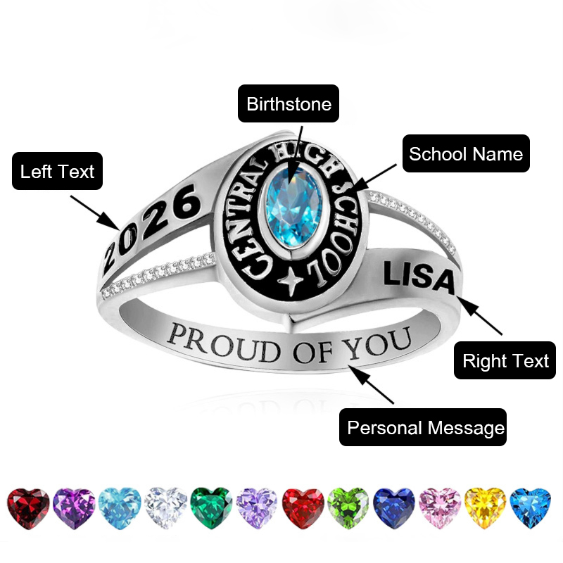 Personalized Class Rings for Men Women Custom Birthstone Name Graduation Ring Senior Rings Gifts for Graduates