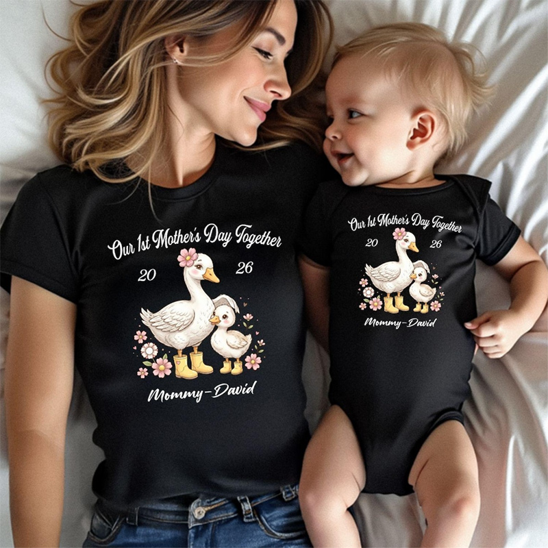 Personalized Mama Shirt Name Our First Mothers Day New Mom Goose Shirt First Mothers Day Gift Mommy And Baby Matching