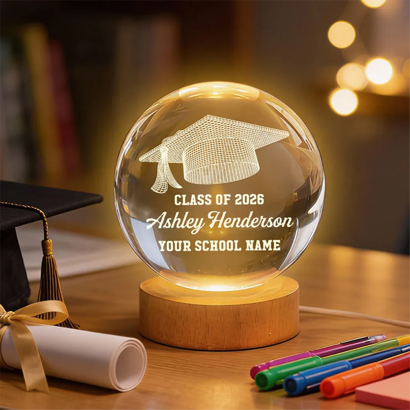 Personalized Crystal Ball LED Night Light - Gift For Graduation Day, Graduation Gift, Keepsake Class Of Graduation Senior Illusion Graduation Cap