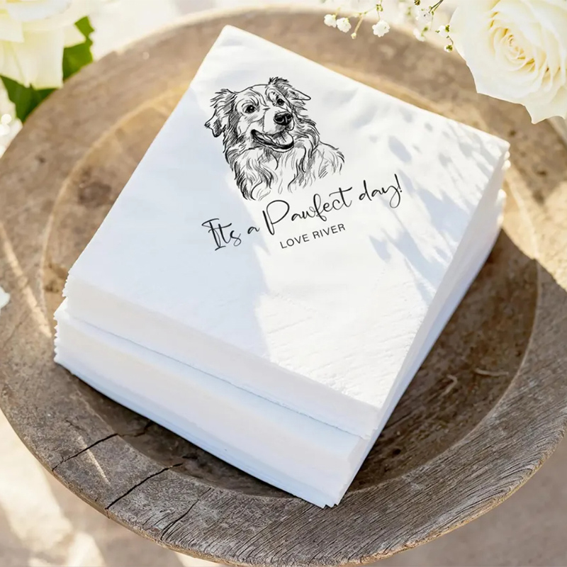 Personalized pet portrait personalized name cute dog and cat drawing party celebration Drinks On Us Cocktail Napkins