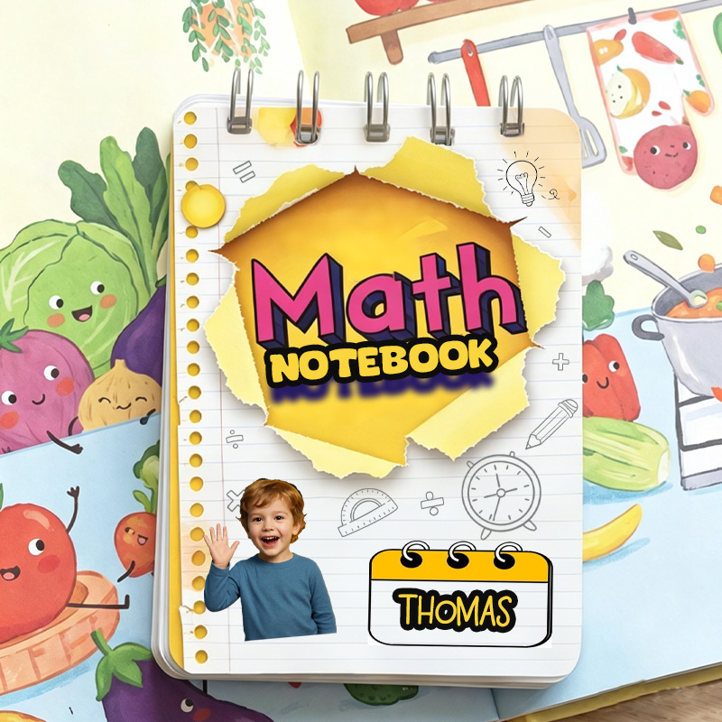 Personalized Kids Math Workbook Photo Cover Colorful Numbers Classroom Back To School Study Practice Notebook