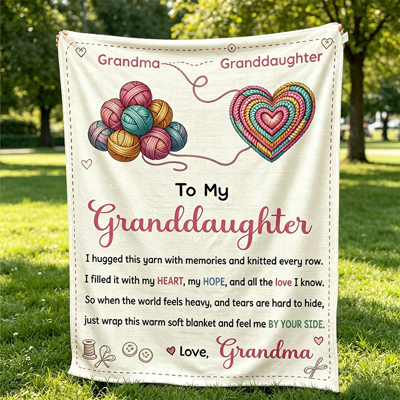 Personalized To My Granddaughter Knitting Themed Blanket Custom Gift with Yarn Heart and Sentimental Message