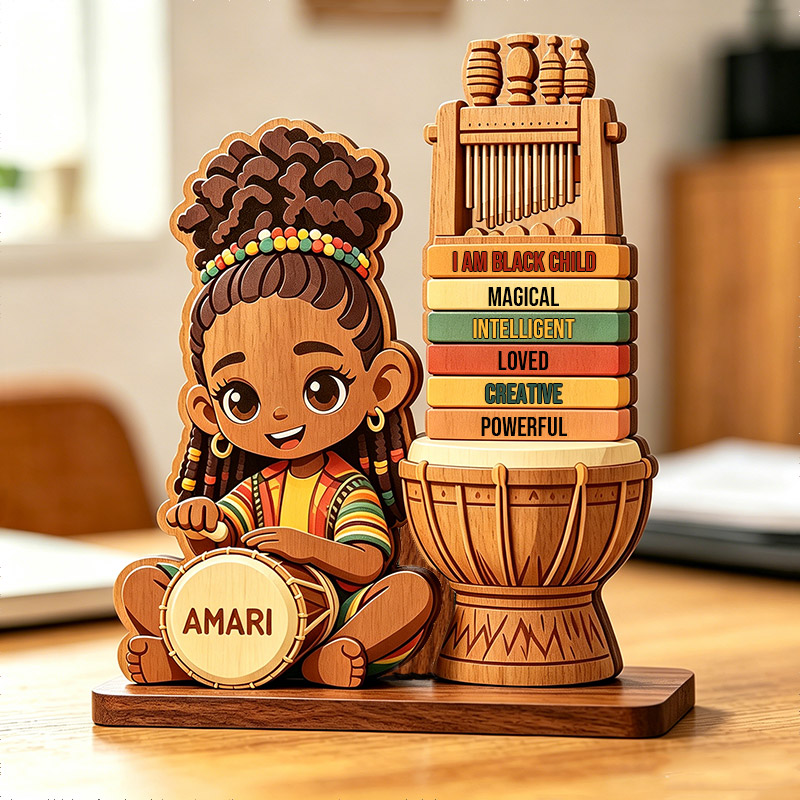 Personalized Wooden African Drum Wooden Plaque Custom Name Music Playset for Kids Birthday Gift for African American Boys/Girls