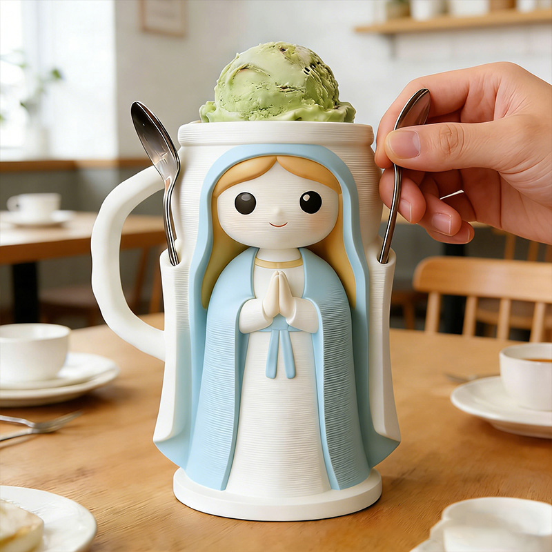 Personalized Virgin Mary Cream Cozy Pint Holder 3D Printed with Spoon Slots & 2 Scoops for Ice Cream Lover Religious Gift Catholic Gift for Her