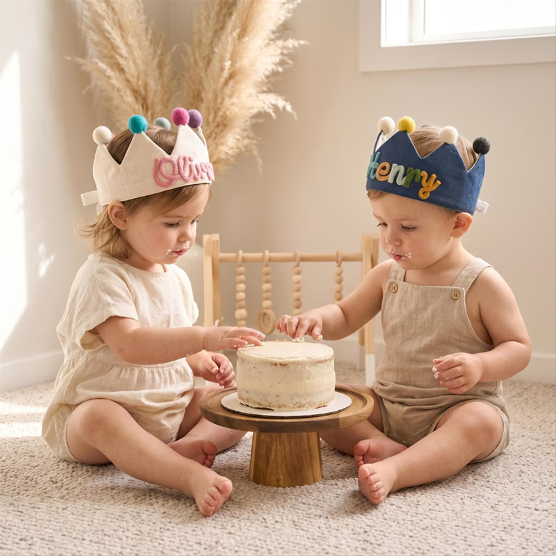 Personalized Linen Birthday Crown Handmade Kids Party Hat Keepsake for First Birthday Party