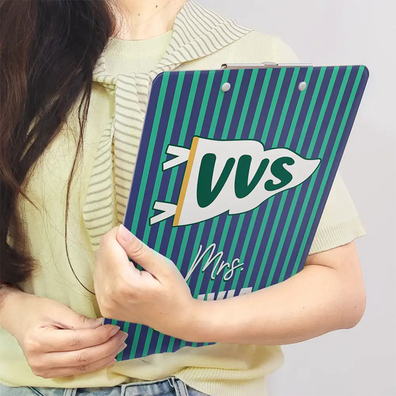 Personalized Teacher Clipboard with School Pennant Custom Striped Cute Classroom Clipboard With Name