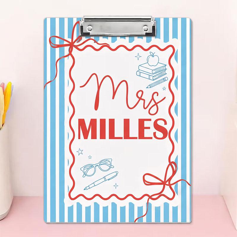 Personalized Teacher Clipboard with Ribbon Frame Striped Clipboard Cute Classroom Gift Teacher Appreciation Gift School Office Supplies 