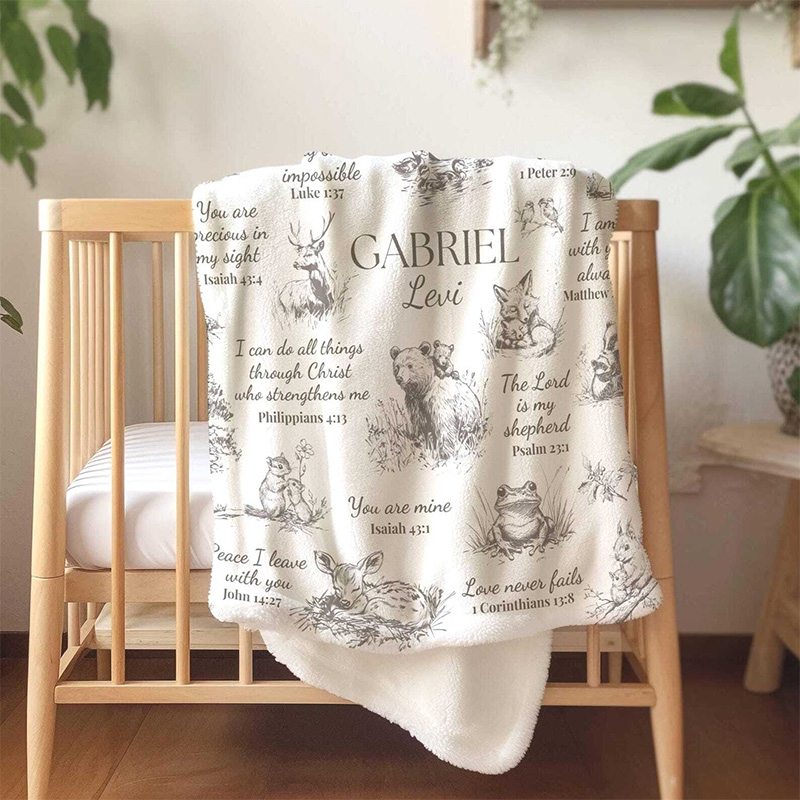 Personalized Bible Verse Blanket Christian Baby Gift Newborn Receiving Blanket Gift for Baptism Woodland Blanket Custom Christian Nursery Decor Gift
