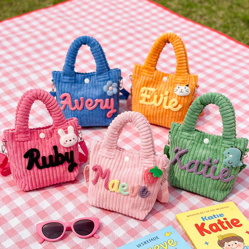 Personalized Toddler Purse with Cute Charm Custom Name Corduroy Kids Crossbody Bag Preschool Daycare Bag