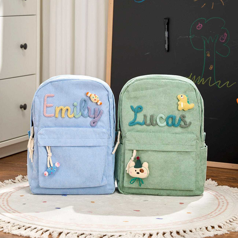 Personalized Corduroy Backpack Custom Name Kids School Bag Toddler Preschool Backpack Back to School Gift for Boys and Girl