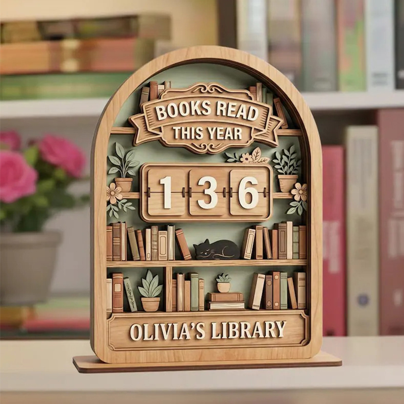 Personalized Reading Counter Vintage Wooden Book Tracker Sign Library Gift for Book Lovers