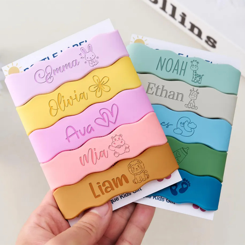 Personalized Baby Name Bands Water Bottle Custom Colorful Silicone Labels Drink Cup