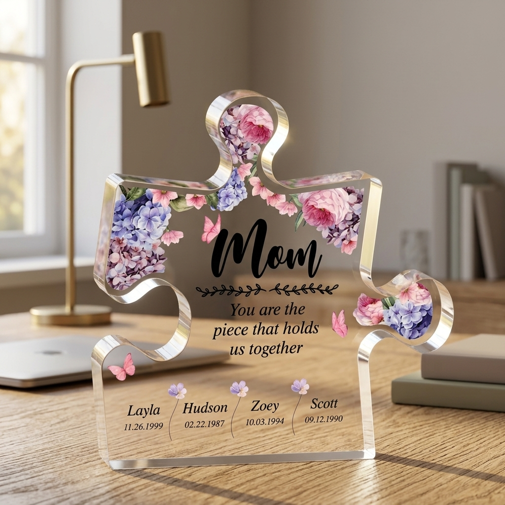 Personalized Puzzle Piece Acrylic Plaque – ‘Mom,You Are the Piece That Holds Us Together’ Mother’s Day Gift