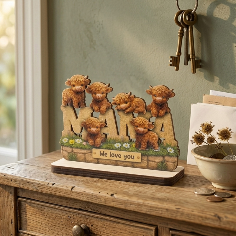 Cute Highland Cow Family Figurine Gift Rustic Farmhouse Style Home Decoration Collectible Sculpture Keepsake