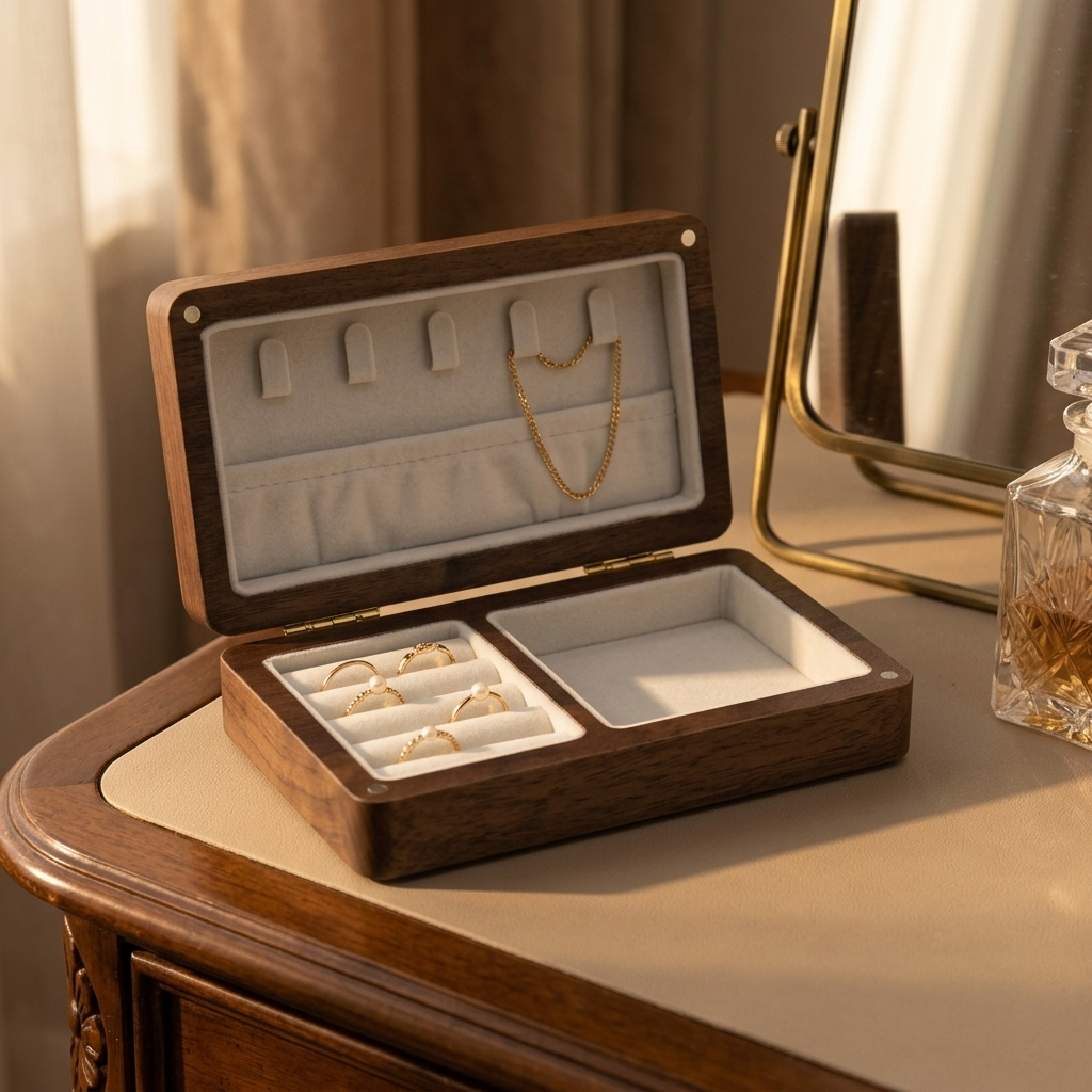 Personalized Walnut Jewelry Box with Name Engraving Mother's Day Gift for Mom