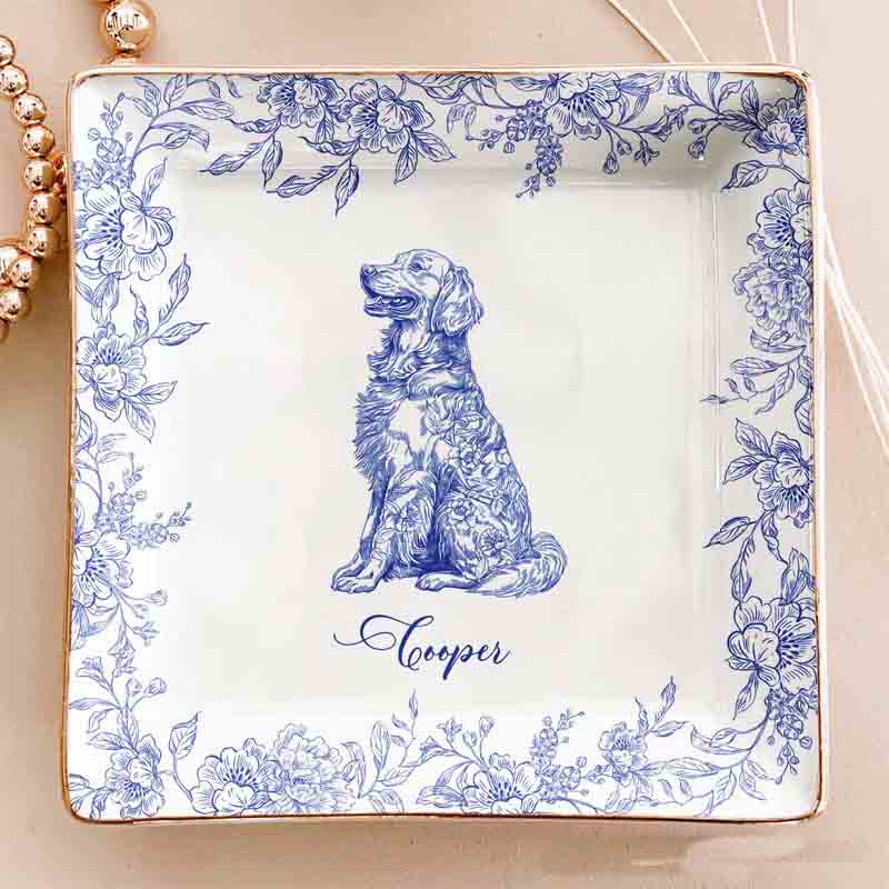 Personalized Dog Lover Chinoiserie Toile De Jouy Style Ring Dishes