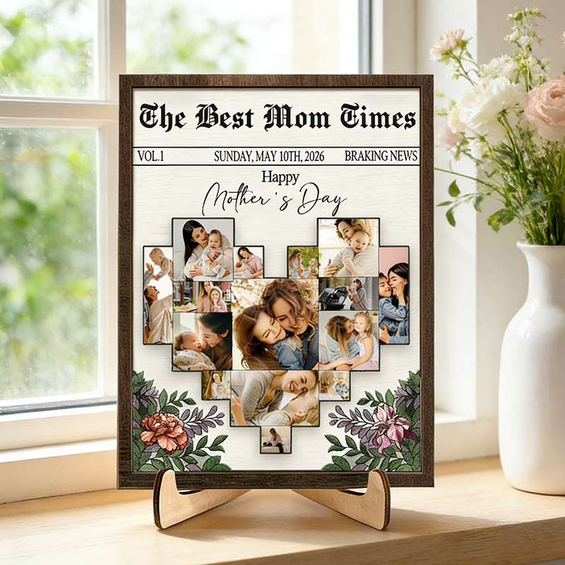 Personalized The Best Mom Sign Custom Two-layer Wooden Plaque with Stand Gift for Mom Birthday Mother's Day