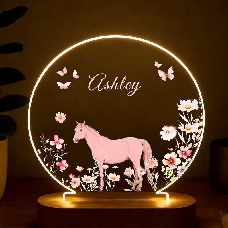 Personalized Floral Horse LED Night Light Horse Gifts for Girls for Riding Lovers and Equestrian Lovers 