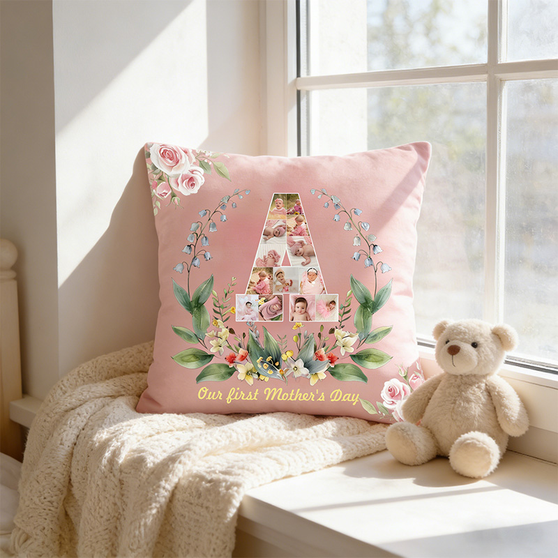 Personalized New Mom Birth Flower Pillow with Baby Photos Happy 1st Mother's Day Throw Pillow Mothers Day Gift For Mom
