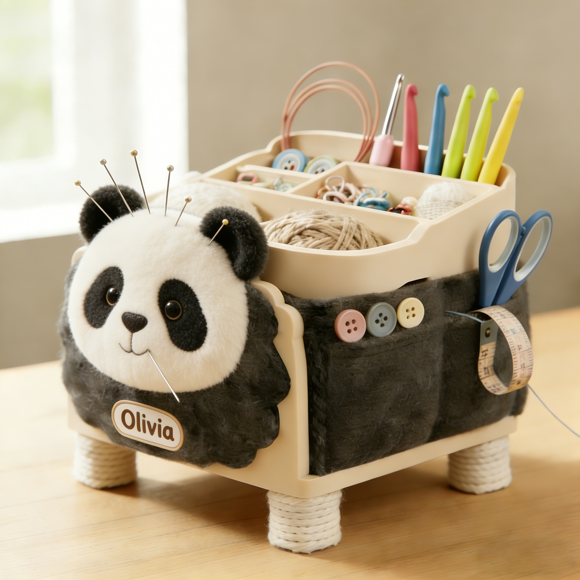 Personalized Cute Cat-Shaped Knitting & Sewing Storage Organizer – Personalized Craft Caddy with Plush Cat Design for Yarn, Needles, and Tools
