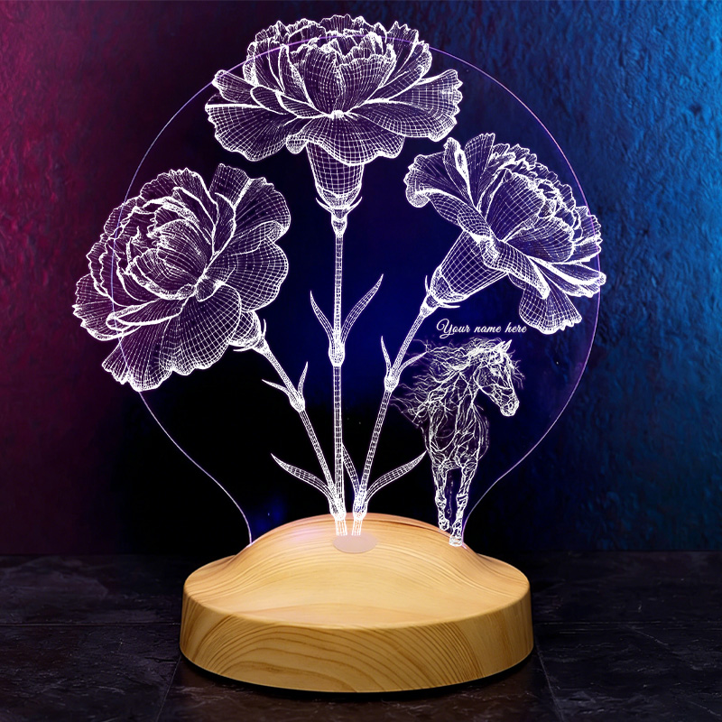 Personalized Birth Month Flower Horse LED Night Light Horse Gifts for Riding Lovers and Equestrian Lovers 