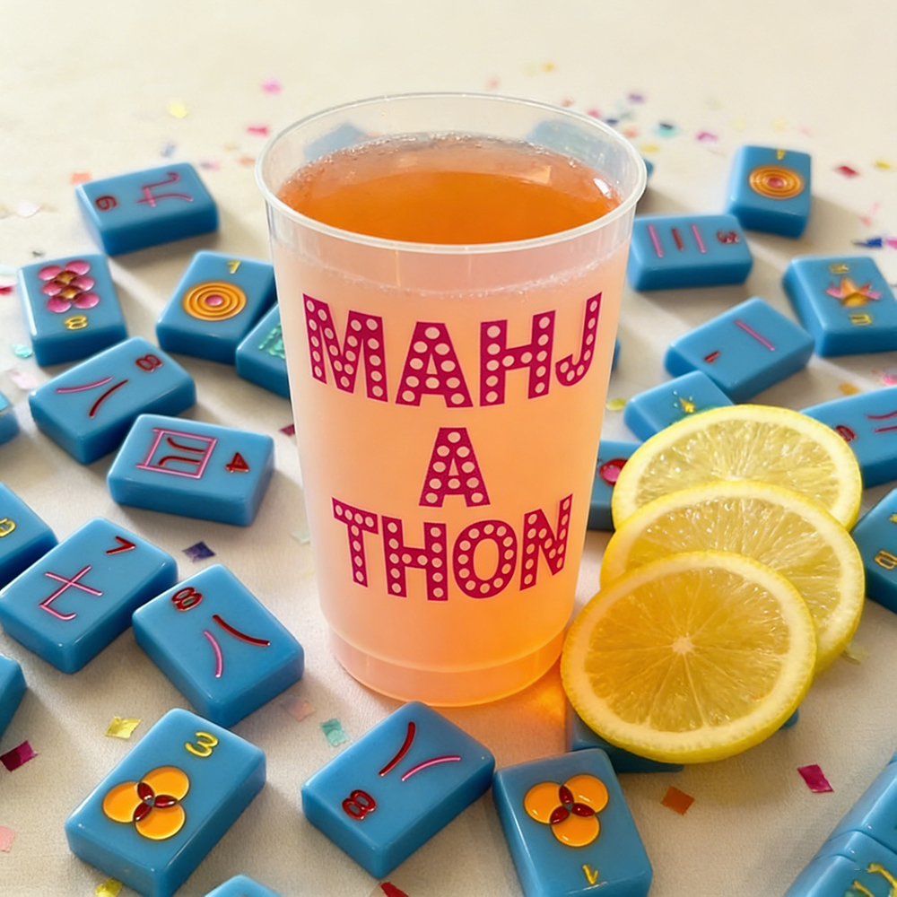 Mahjong MAHJ A THON 16 oz Reusable Plastic Cups for Mahjong Party or Game Night