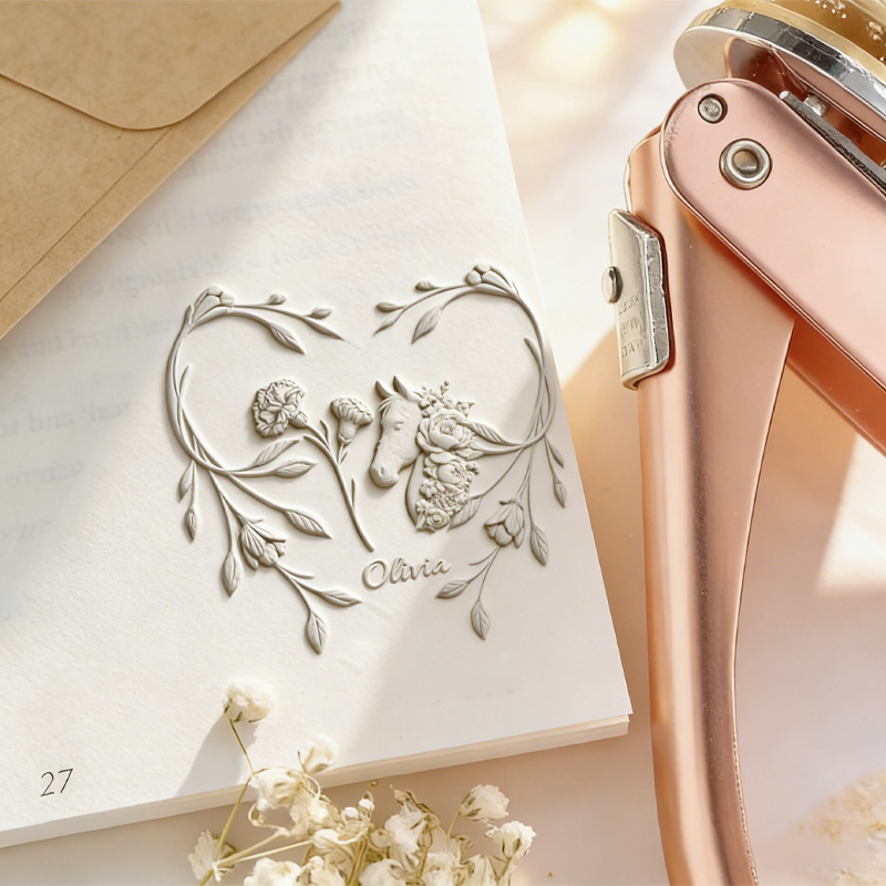 Personalized Birth Flower Horse Book Embosser Stamp Hand Held Embosser with Name Gift for Equestrain Lovers