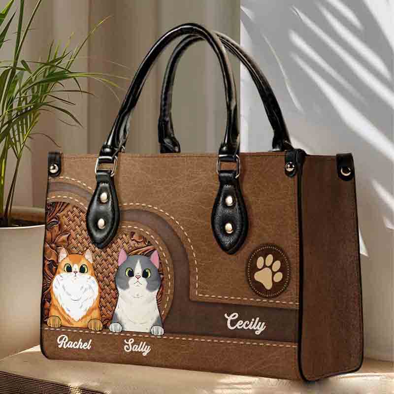 Personalized Cat Lover Floral Embossing and Paw Print Accent Tote Bag