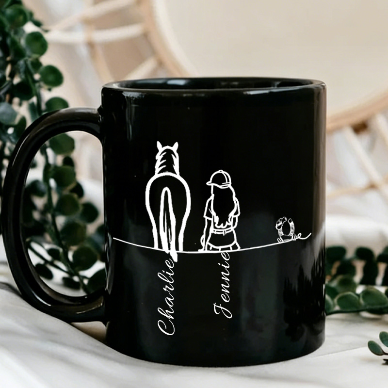 Personalized Horse Character Mug Ceramic Cup Your Silhouette Always With Me Gift for Horse Riding Equestrian Lovers