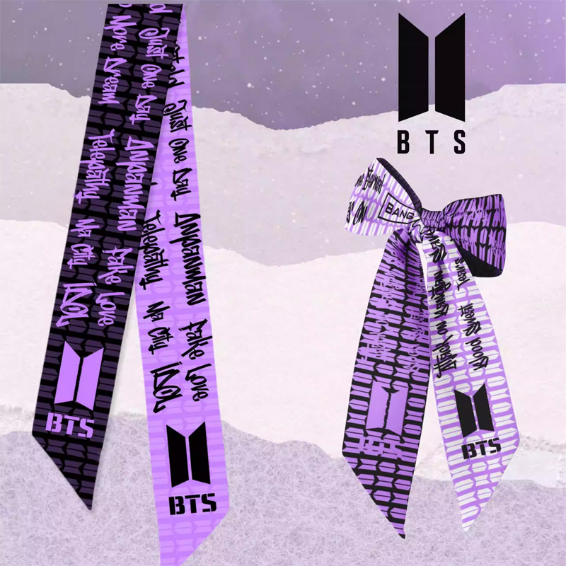 Kpop Inspired Purple Satin Silk Ribbon with Logo Concert Hair Accessory K-Pop Fans Gift