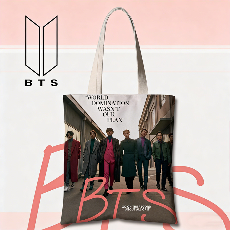 Kpop Inspired Fashion Street Style Group Photo Quote Printed Eco Friendly Canvas Tote Bag