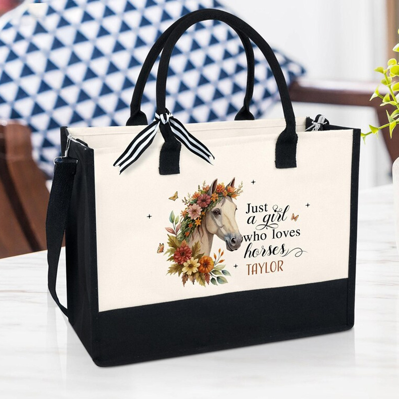 Personalized Horse Tote Bag Trainer Canvas Tote Bag Anniversary Gift for Equestrain Lovers