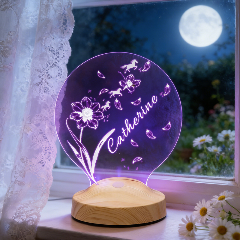 Personalized Flying Birth Month Flower Horse LED Night Light Horse Gifts for Riding Lovers and Equestrian Lovers 