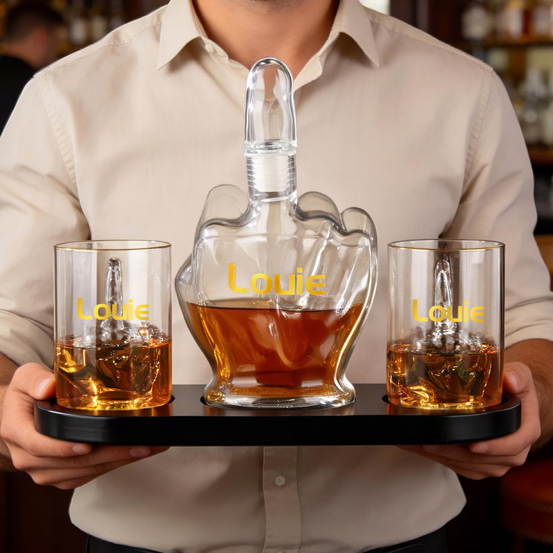 Personalized Name Middle Finger Decanter & Whiskey Glasses Decanter Set Bachelor Party Favors Funny Gift for Men