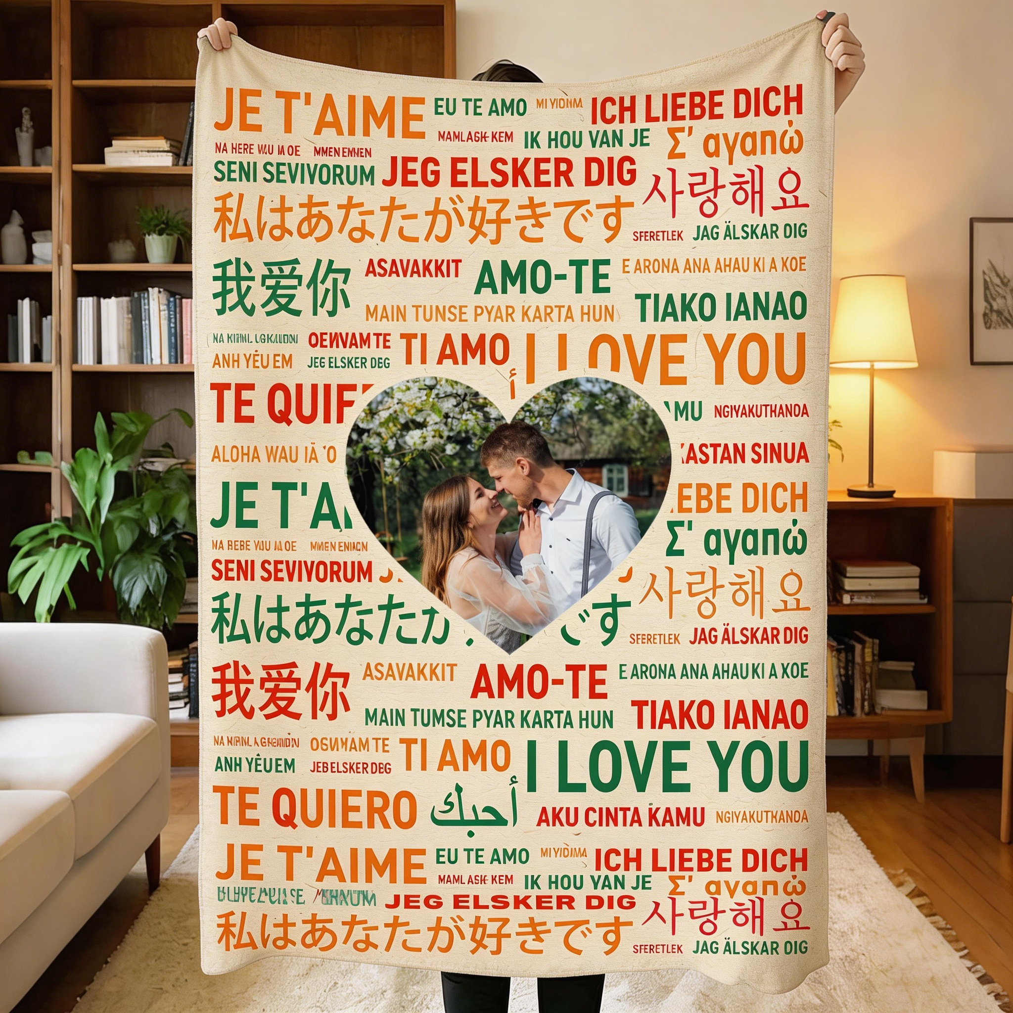 Personalized Love in All Languages Couple Blanket with Names Couple Anniversary Gift Wedding Gift for Newlyweds